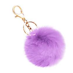 Soleebee Künstliche Kaninchenfell Keychain Flauschigen Ball Pom Pom Schlüsselanhänger Taschen Koffer Rucksäcke Zubehör Charm Auto Schlüsselanhänger Schlüsselring für Frauen (Helles Lila) von Soleebee