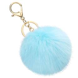 Soleebee Künstliche Kaninchenfell Keychain Flauschigen Ball Pom Pom Schlüsselanhänger Taschen Koffer Rucksäcke Zubehör Charm Auto Schlüsselanhänger Schlüsselring für Frauen (Himmelblau) von Soleebee