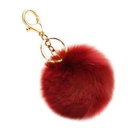 Soleebee Künstliche Kaninchenfell Keychain Flauschigen Ball Pom Pom Schlüsselanhänger Taschen Koffer Rucksäcke Zubehör Charm Auto Schlüsselanhänger Schlüsselring für Frauen (Weinrot) von Soleebee