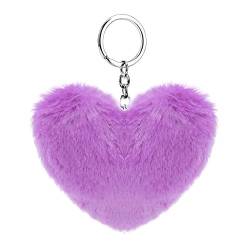 Soleebee Künstliche Kaninchenfell Keychain Flauschigen Liebesherz Pom Pom Schlüsselanhänger Taschen Koffer Rucksäcke Zubehör Charm Auto Schlüsselanhänger Schlüsselring für Frauen (Lila) von Soleebee