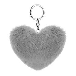 Soleebee Künstliche Kaninchenfell Keychain Flauschigen Liebesherz Pom Pom Schlüsselanhänger Taschen Koffer Rucksäcke Zubehör Charm Auto Schlüsselanhänger Schlüsselring für Frauen Mädchen (Grau) von Soleebee