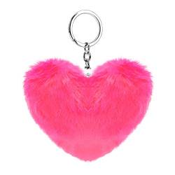 Soleebee Künstliche Kaninchenfell Keychain Flauschigen Liebesherz Pom Pom Schlüsselanhänger Taschen Koffer Rucksäcke Zubehör Charm Auto Schlüsselanhänger Schlüsselring für Frauen Mädchen (Pink) von Soleebee