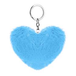 Soleebee Künstliche Kaninchenfell Keychain Flauschigen Liebesherz Pom Pom Schlüsselanhänger Taschen Koffer Rucksäcke Zubehör Charm Auto Schlüsselanhänger Schlüsselring für Frauen Mädchen (Himmelblau) von Soleebee