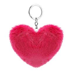 Soleebee Künstliche Kaninchenfell Keychain Flauschigen Liebesherz Pom Pom Schlüsselanhänger Taschen Koffer Rucksäcke Zubehör Charm Auto Schlüsselanhänger Schlüsselring für Frauen Mädchen (Rot) von Soleebee