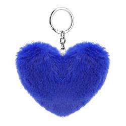 Soleebee Künstliche Kaninchenfell Keychain Flauschigen Liebesherz Pom Pom Schlüsselanhänger Taschen Koffer Rucksäcke Zubehör Charm Auto Schlüsselanhänger Schlüsselring für Frauen Mädchen (Dunkelblau) von Soleebee