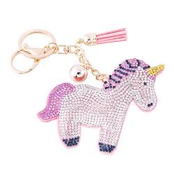 Soleebee Leder Süße Rosa Keychain Bling Kristallstrass Taschen Koffer Rucksäcke Zubehör Charm Auto Schlüsselanhänger Schlüsselring mit Quasten für Damen (Einhorn 4) von Soleebee