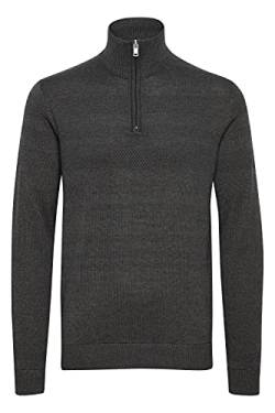 Solid Bamaro Herren Strickpullover Troyer Feinstrick Pullover mit Stehkragen aus 100% Baumwolle, Größe:L, Farbe:Dark Grey Melange (1940071) von Solid