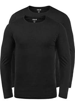 Solid Basal Herren Longsleeve Langarmshirt Shirt Basic Aus 100% Baumwolle Mit Rundhalsausschnitt Im 2er Pack, Größe:XXL, Farbe:Black (9000) von Solid
