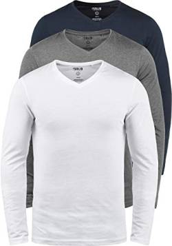 Solid Basil Herren Longsleeve Langarm Shirt Mit V- Ausschnitt Aus Baumwolle Stretch 2er Pack/ 3er Pack, Größe:L, Farbe:3er-Box-1 von Solid