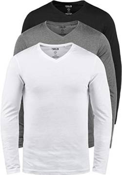 Solid Basil Herren Longsleeve Langarm Shirt Mit V- Ausschnitt Aus Baumwolle Stretch 2er Pack/ 3er Pack, Größe:XL, Farbe:3er-Box-3 von Solid