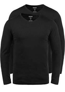 Solid Basil Herren Longsleeve Langarmshirt Shirt Basic Aus 100% Baumwolle Mit V- Ausschnitt Im 2er Pack, Größe:XL, Farbe:Black (9000) von Solid