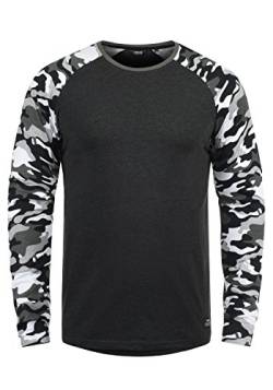 Solid Cajus Herren Longsleeve Langarmshirt Shirt mit Camouflage-Muster und Rundhalsausschnitt, Größe:L, Farbe:Dark Grey Melange (8288) von Solid