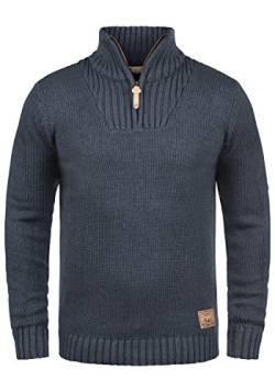 Solid Petro Herren Winter Pullover Strickpullover Troyer Grobstrick mit Stehkragen und Reißverschluss, Größe:S, Farbe:Insignia Blue Melange (8991) von Solid