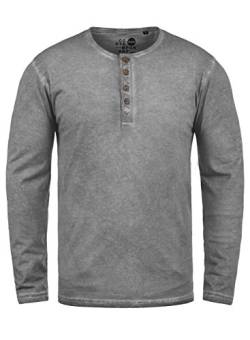 Solid Timur Herren Longsleeve Langarmshirt mit Grandad- Ausschnitt aus 100% Baumwolle Slim Fit Meliert, Größe:L, Farbe:Mid Grey (2842) von Solid