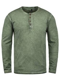 Solid Timur Herren Longsleeve Langarmshirt mit Grandad- Ausschnitt aus 100% Baumwolle Slim Fit Meliert, Größe:M, Farbe:Climb Ivy (3785) von Solid