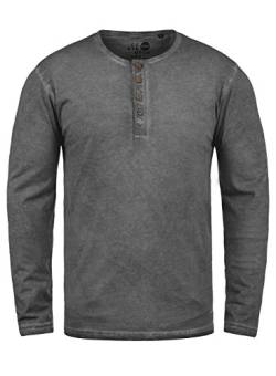 Solid Timur Herren Longsleeve Langarmshirt mit Grandad- Ausschnitt aus 100% Baumwolle Slim Fit Meliert, Größe:M, Farbe:Dark Grey (2890) von Solid