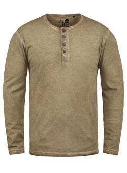 Solid Timur Herren Longsleeve Langarmshirt mit Grandad- Ausschnitt aus 100% Baumwolle Slim Fit Meliert, Größe:S, Farbe:Dune (5409) von Solid