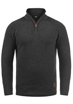 Solid Xenox Herren Strickpullover Troyer Grobstrick Pullover mit Stehkragen, Größe:S, Farbe:Med Grey M (8254) von Solid