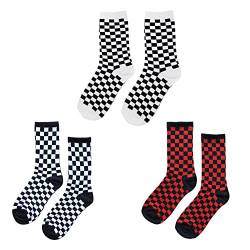 3pair Karierte Socken Schwarze und weiße Karo-Socken Karo-Crew-Socken Skateboard-Socken Männer Sport-Socken Karo-Socken für Frauen Männer von Sollee