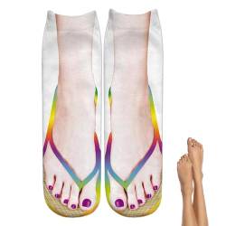 Flop-Socken mit 3D-Druck | Socken mit Sandalen-Aufdruck - Lustige Slipper-Socken mit Sandalen-Aufdruck, Socken sehen aus wie Schuhe für Frauen, lustige Geschenke für Halloween, Weihnachten Sollee von Sollee