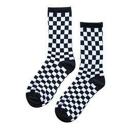 Karierte Socken Schwarze und weiße Karo-Socken Karo-Crew-Socken Skateboard-Socken Männer Sport-Socken Karo-Socken für Frauen Männer von Sollee