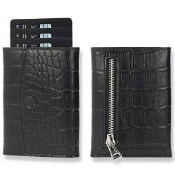 Solo Pelle® Leder I Slim Wallet mit & ohne Münzfach I Geldbeutel mit RFID Schutz I Platz für mindestens 12 Karten I Mini Portemonnaie für Herren und Damen I Geldbörse (Kroko Schwarz, mit Münzfach) von Solo Pelle