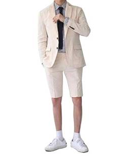 Solove-Suit Herren 2 Stück Sommer Herrenanzug mit kurzen Hosen Bräutigam Smoking Mode Jacke (Blazer + Kurze Hosen)(Beige,54) von Solove-Suit