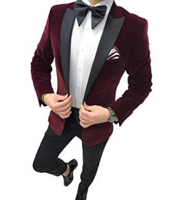Solove-Suit Herren 2 Stücke Formeller Samt eine Taste Herren Anzug Slim Fit Klassisches Design Smoking Für Hochzeit Groomsmen (Blazer + Weste + Hose)(Burgund,38) von Solove-Suit