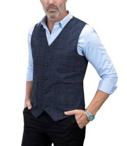 Solove-Suit Herren Casual Freizeit AnzugWeste Plaid Tweed Slim Fit Weste for Hochzeits-Trauzeugen(Navy,XXL) von Solove-Suit