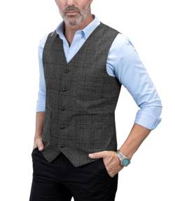 Solove-Suit Herren Casual Freizeit AnzugWeste Plaid Tweed Slim Fit Weste for Hochzeits-Trauzeugen(Schwarz,XXL) von Solove-Suit