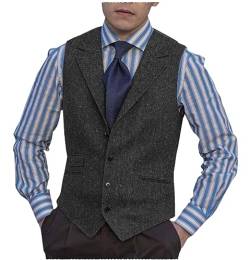 Solove-Suit Herren Casual Plaid AnzugWeste Tweed Slim Fit Weste for Hochzeits-Trauzeugen(schwarz,XL) von Solove-Suit