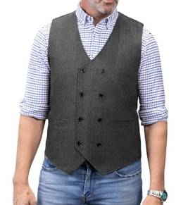 Solove-Suit Herren Formelle Groomsmen Zweireiher Anzug Weste Wolle/Tweed Slim Fit Weste Hochzeit Weste(XL, grauy) von Solove-Suit