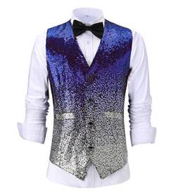 Solove-Suit Herren Lässig Pailletten Anzug Weste V-Ausschnitt Slim Fit Weste für Hochzeit Groomsmen（Blau，L von Solove-Suit
