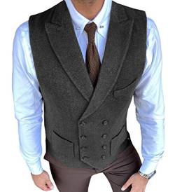 Solove-Suit Herren Vintage Fischgrätenmuster Anzug Weste Zweireihig Slim Fit Weste für Hochzeit Groomsmen（Schwarz，XXL von Solove-Suit