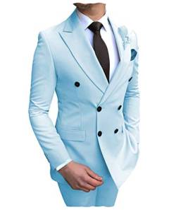 Anzüge für Herren 2 Teilig Zweireiher Spitzenrevers Sakkos Smoking für Hochzeit (Blazer + Hose)(Hellblau,L) von Solovedress