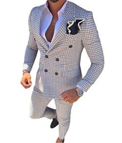 Herren 2 Stück Casual Zweireihig Herren Anzug Wolle Smoking für Hochzeit Trauzeugen (Blazer + Hose), silber, Large von Solovedress