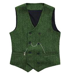 Herren Jahrgang Anzug Weste Zweireihig Wolle Tweed Weste für Hochzeit Groomsmen(Grün,XXXL) von Solovedress
