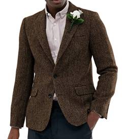 Sakko Herren Regular Fit Klassisch Blazer Tweed Anzugjacke Wolle für Hochzeitsfeier(Braun,4XL) von Solovedress
