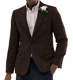 Sakko Herren Regular Fit Klassisch Blazer Tweed Anzugjacke Wolle für Hochzeitsfeier(Kaffee,M) von Solovedress