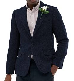 Sakko Herren Regular Fit Klassisch Blazer Tweed Anzugjacke Wolle für Hochzeitsfeier(Marine,M) von Solovedress