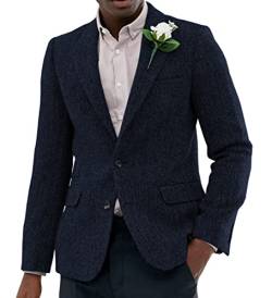 Sakko Herren Regular Fit Klassisch Blazer Tweed Anzugjacke Wolle für Hochzeitsfeier(Marine,XL) von Solovedress