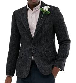 Sakko Herren Regular Fit Klassisch Blazer Tweed Anzugjacke Wolle für Hochzeitsfeier(Schwarz,4XL) von Solovedress
