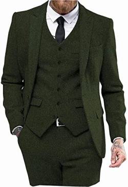 Solovedress Anzüge für Herren 3 Teilig Klassischer Smoking Tweed-Wolle für Hochzeit (Blazer +Weste+ Hose)(Armeegrün,3XL) von Solovedress