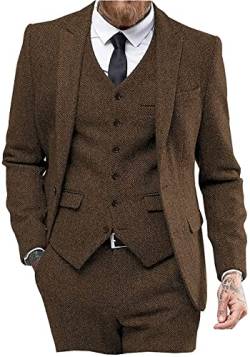 Solovedress Anzüge für Herren 3 Teilig Klassischer Smoking Tweed-Wolle für Hochzeit (Blazer +Weste+ Hose)(Braun,XL) von Solovedress