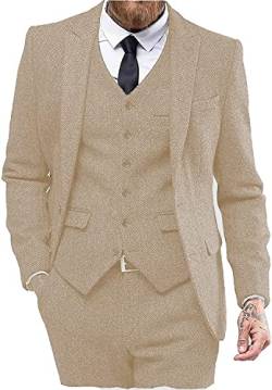 Solovedress Anzüge für Herren 3 Teilig Klassischer Smoking Tweed-Wolle für Hochzeit (Blazer +Weste+ Hose)(Champagner,4XL) von Solovedress