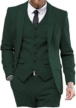 Solovedress Anzüge für Herren 3 Teilig Klassischer Smoking Tweed-Wolle für Hochzeit (Blazer +Weste+ Hose)(Jagdgrün,4XL) von Solovedress