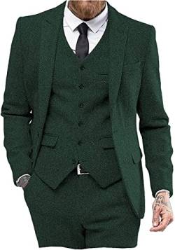 Solovedress Anzüge für Herren 3 Teilig Klassischer Smoking Tweed-Wolle für Hochzeit (Blazer +Weste+ Hose)(Jagdgrün,XL) von Solovedress