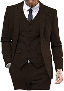 Solovedress Anzüge für Herren 3 Teilig Klassischer Smoking Tweed-Wolle für Hochzeit (Blazer +Weste+ Hose)(Kaffee,3XL) von Solovedress