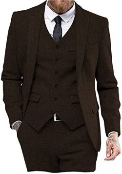 Solovedress Anzüge für Herren 3 Teilig Klassischer Smoking Tweed-Wolle für Hochzeit (Blazer +Weste+ Hose)(Kaffee,4XL) von Solovedress