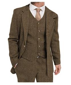 Solovedress Herren Anzuge 3 Teilig Klassischer Smoking Tweed-Wolle für Hochzeit (Blazer +Weste+ Hose)(Braun,M) von Solovedress